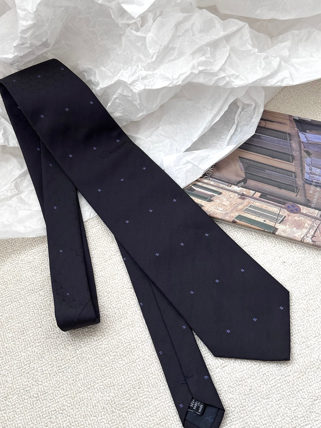 CHANEL Silk Tie 🖤💙 Subtle CC Monogram Elegance