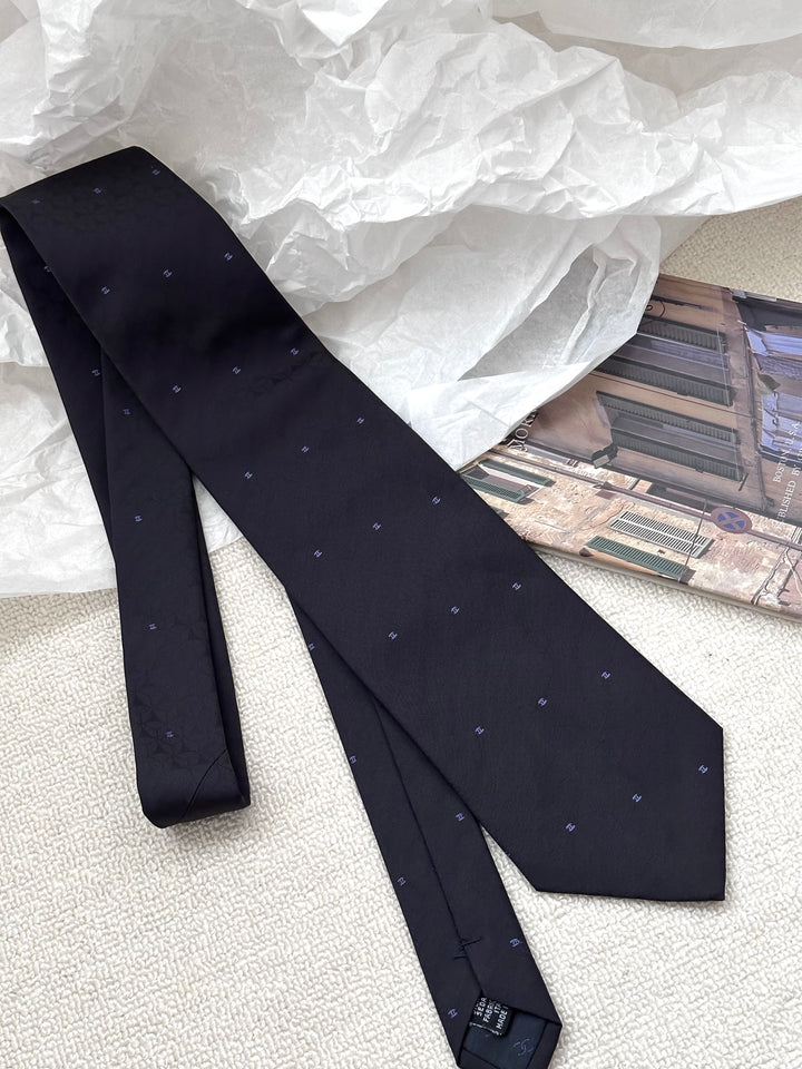 CHANEL Silk Tie 🖤💙 Subtle CC Monogram Elegance