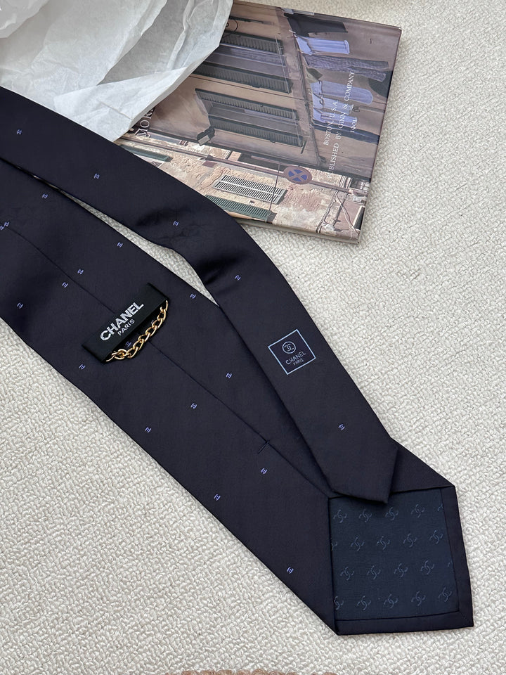 CHANEL Silk Tie 🖤💙 Subtle CC Monogram Elegance