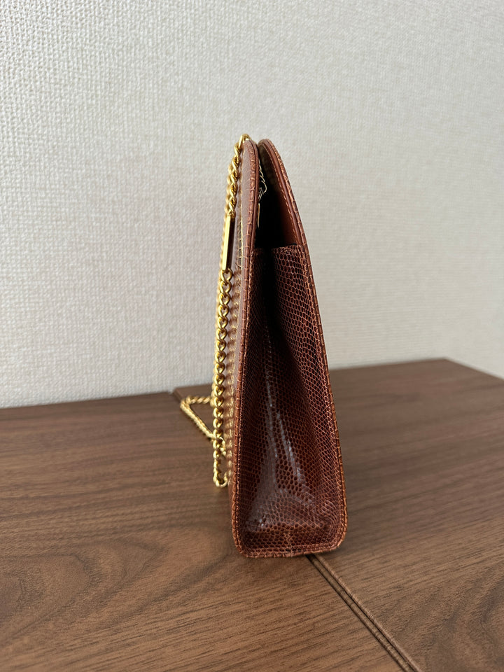 Salvatore Ferragamo Lizard Leather Chain Shoulder Bag 🤎✨ Excellent Condition | Timeless Elegance