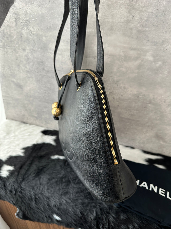 Chanel Double Gold Ball Shoulder Bag 🖤✨｜Rare Alma Shape, Caviar Leather, Work-Ready Capacity