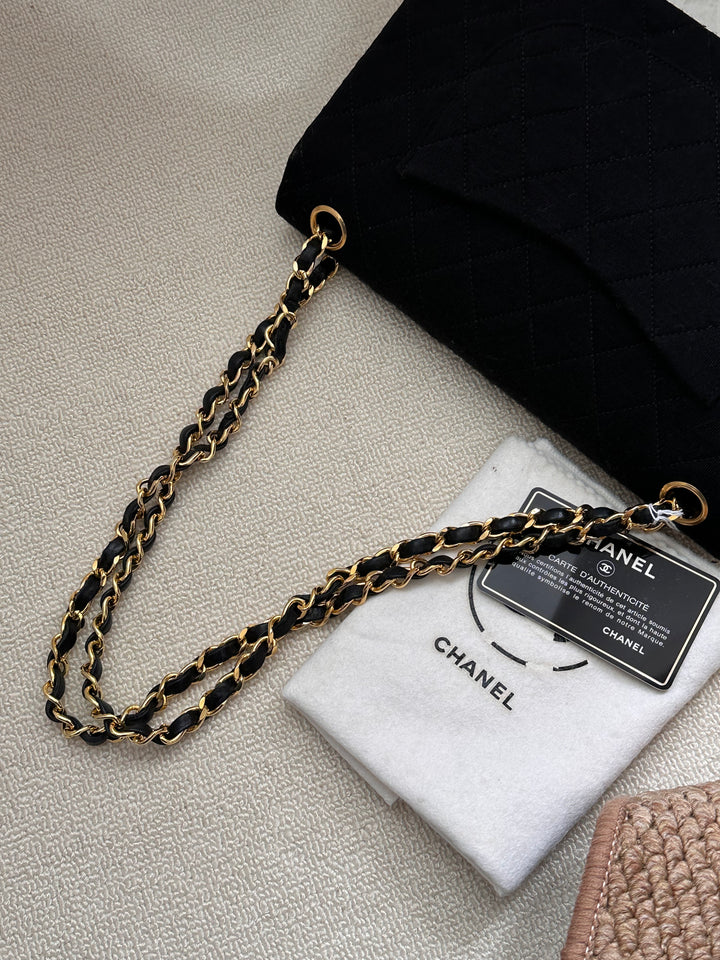 Chanel Fabric CF Double Flap 23cm 🖤✨ Timeless Classic in Rare Fabric