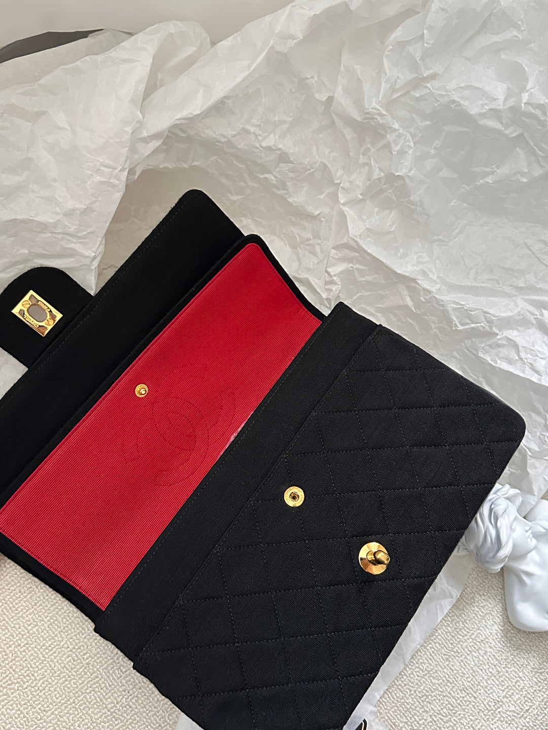 Chanel Fabric CF Double Flap 23cm 🖤✨ Timeless Classic in Rare Fabric