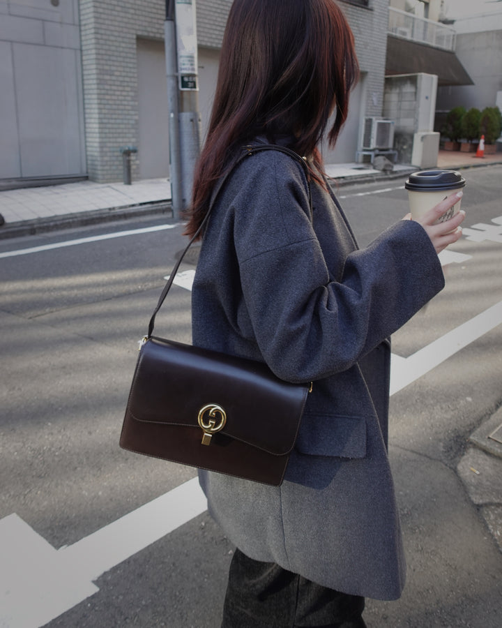 Gucci GG Shoulder Bag 🖤｜Dark Chocolate Leather × Vintage GG Clasp × Convertible Crossbody Style