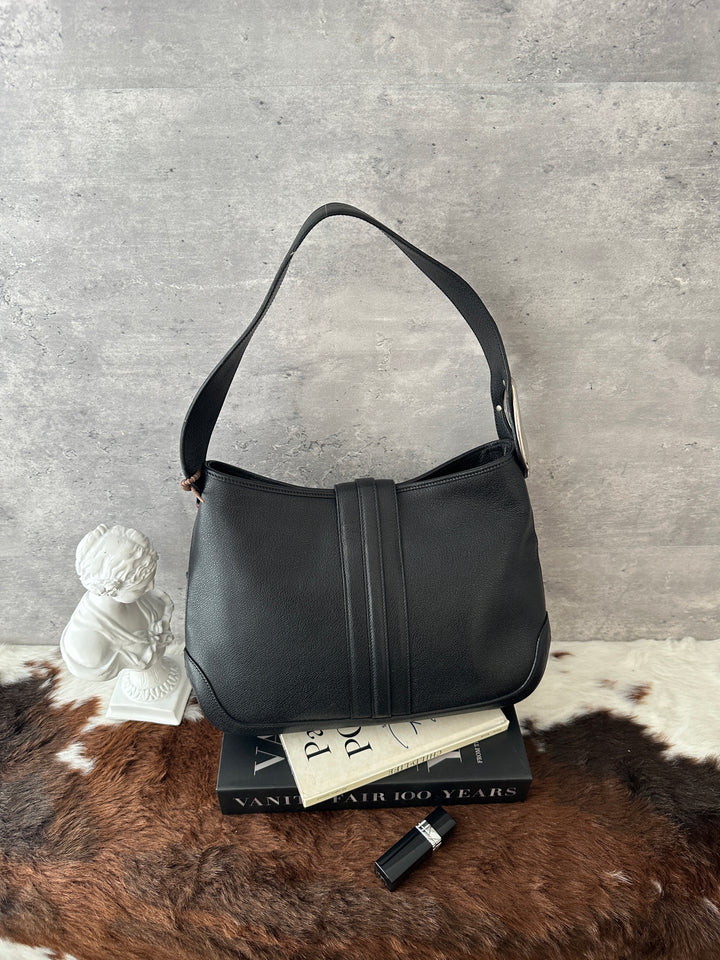 BVLGARI Leather Hobo Bag 🖤｜Sculptural Logo Hardware｜Supple Black Leather｜Understated Everyday Design