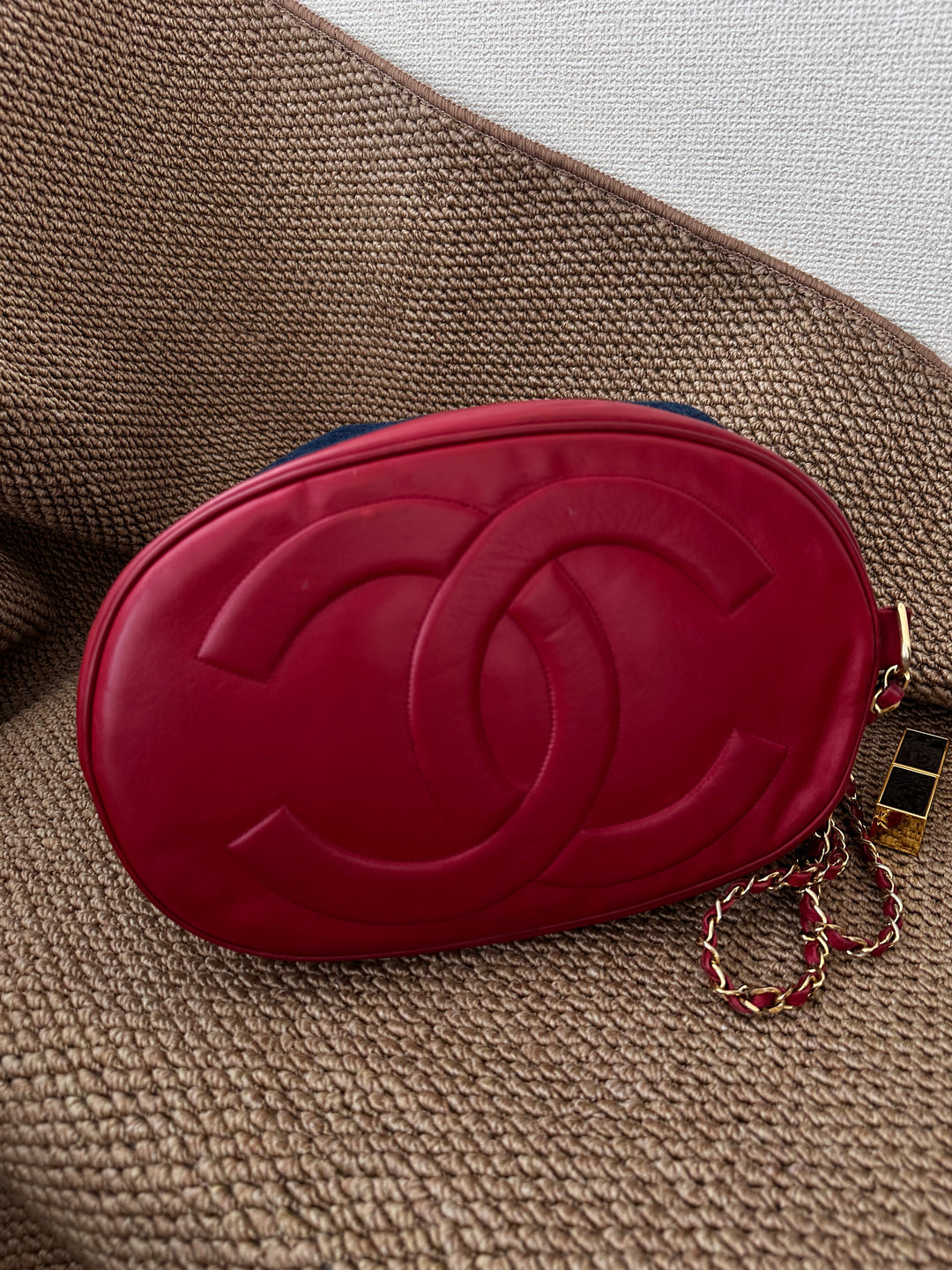 CHANEL Vintage Denim Bucket Backpack — Oversized CC Ring Logo with Red Leather Trim 🔥🖤 Casual Luxe Statement