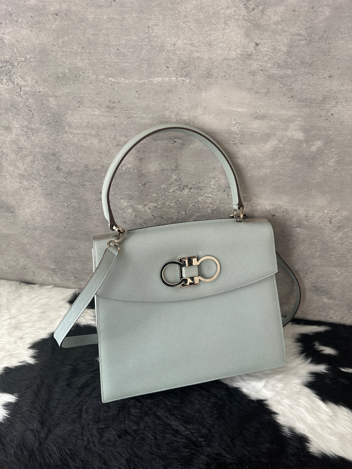 Salvatore Ferragamo Double Gancini Kelly Bag 🩵✨｜Structured Elegance, Durable Leather, Timeless Versatility