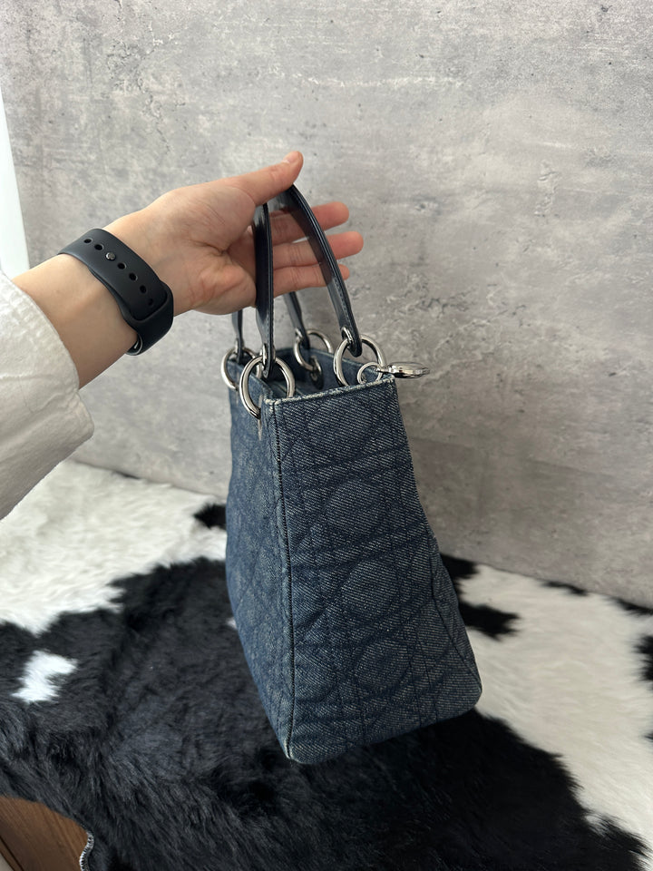 DIOR Lady Dior Denim Top Handle Bag 💙✨｜Rare Denim, Silver Hardware, Iconic Silhouette