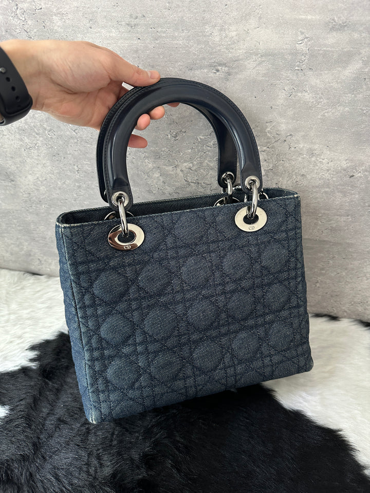 DIOR Lady Dior Denim Top Handle Bag 💙✨｜Rare Denim, Silver Hardware, Iconic Silhouette