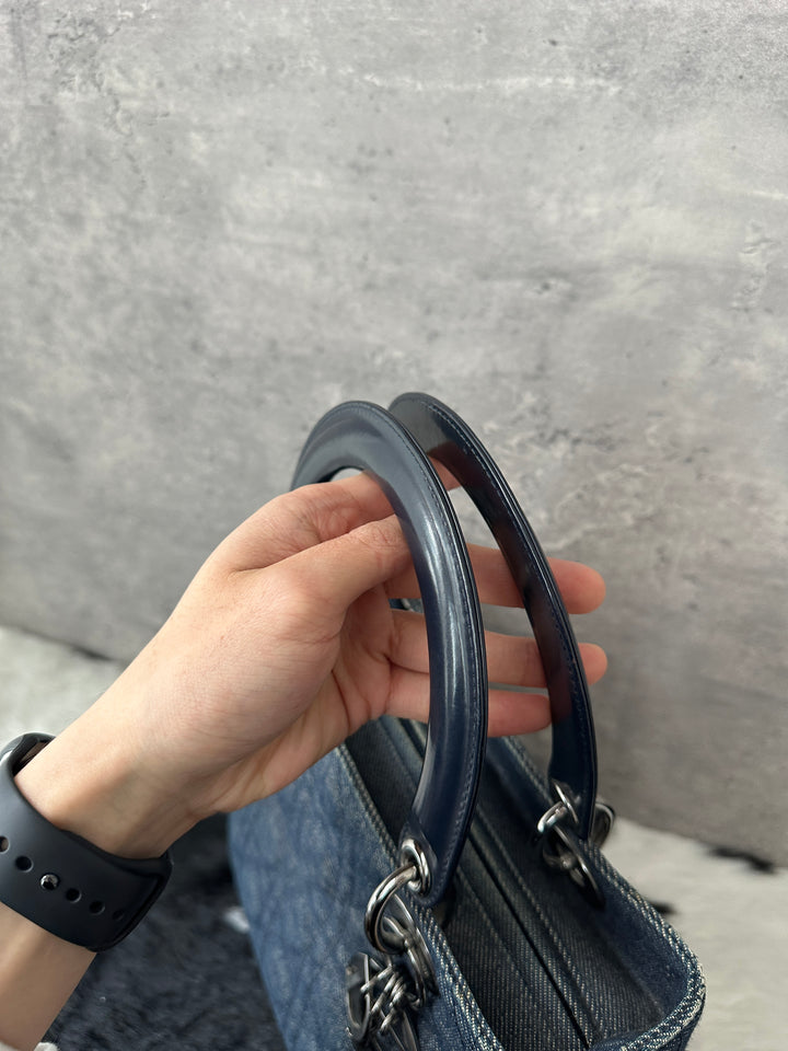 DIOR Lady Dior Denim Top Handle Bag 💙✨｜Rare Denim, Silver Hardware, Iconic Silhouette