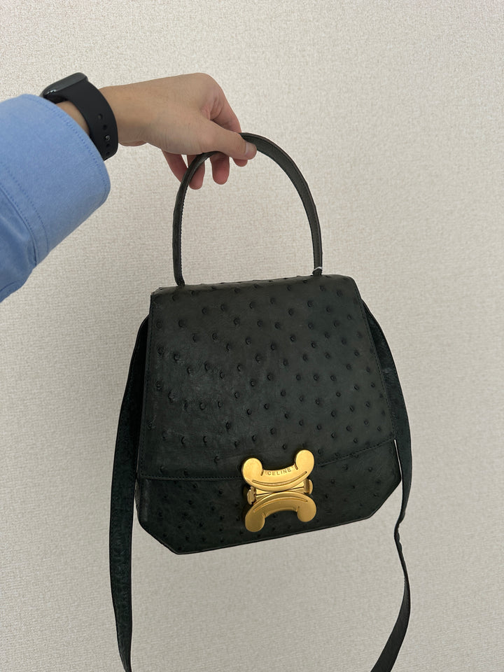 CELINE Rare Vintage Triomphe Ostrich Leather “Bone” Bag 🤎🦤 With Original Strap | Collector’s Piece