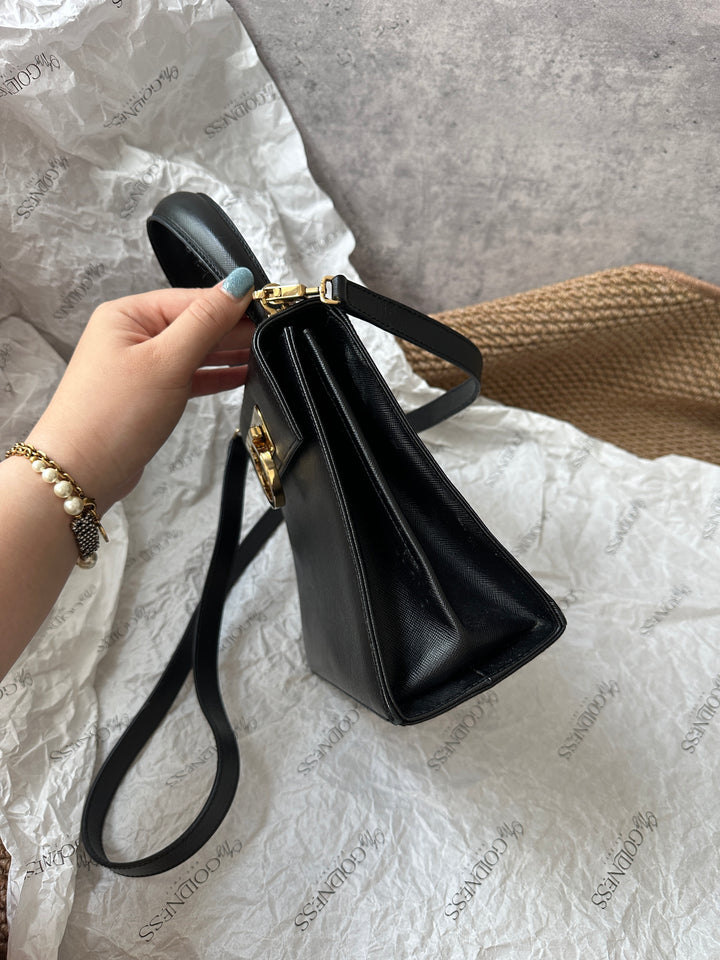 Ferragamo Mini Kelly in Black Textured Leather with Gold Gancini Hardware 🖤✨｜Elegant, Compact &amp; Versatile