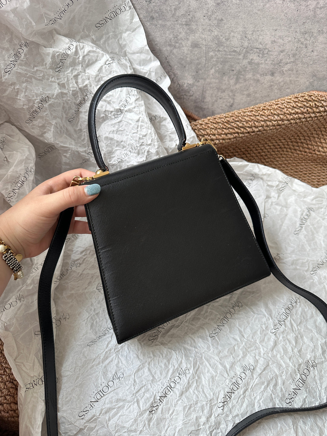 Ferragamo Mini Kelly in Black Textured Leather with Gold Gancini Hardware 🖤✨｜Elegant, Compact &amp; Versatile