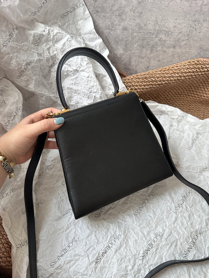 Ferragamo Mini Kelly in Black Textured Leather with Gold Gancini Hardware 🖤✨｜Elegant, Compact &amp; Versatile