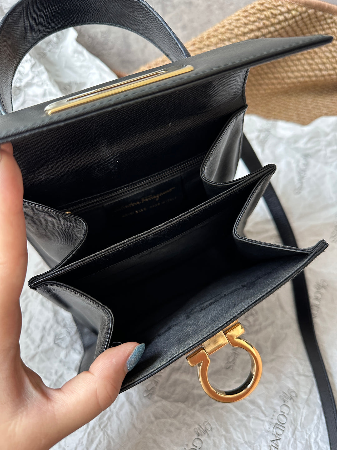 Ferragamo Mini Kelly in Black Textured Leather with Gold Gancini Hardware 🖤✨｜Elegant, Compact &amp; Versatile