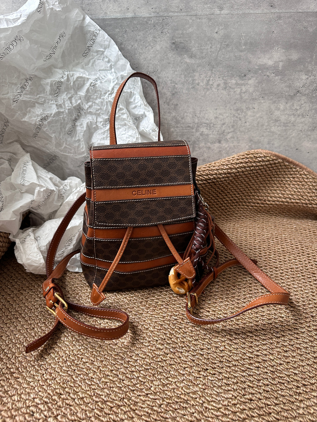 Celine Small Size Backpack in Tri-Color Canvas & Leather ✨｜Vintage, Practical & Stylish