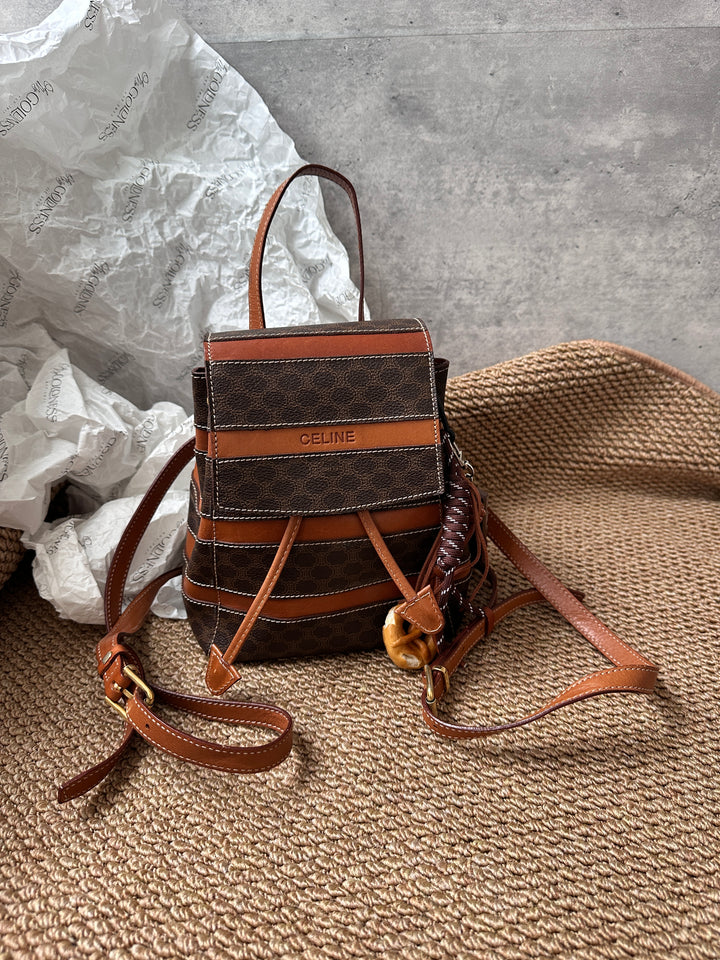 Celine Small Size Backpack in Tri-Color Canvas & Leather ✨｜Vintage, Practical & Stylish