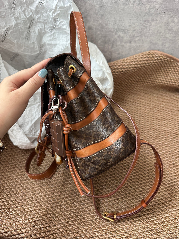 Celine Small Size Backpack in Tri-Color Canvas & Leather ✨｜Vintage, Practical & Stylish
