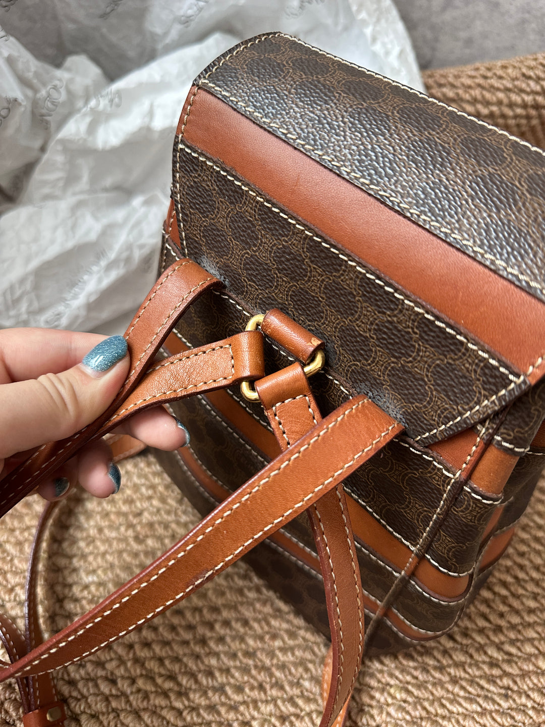 Celine Small Size Backpack in Tri-Color Canvas & Leather ✨｜Vintage, Practical & Stylish