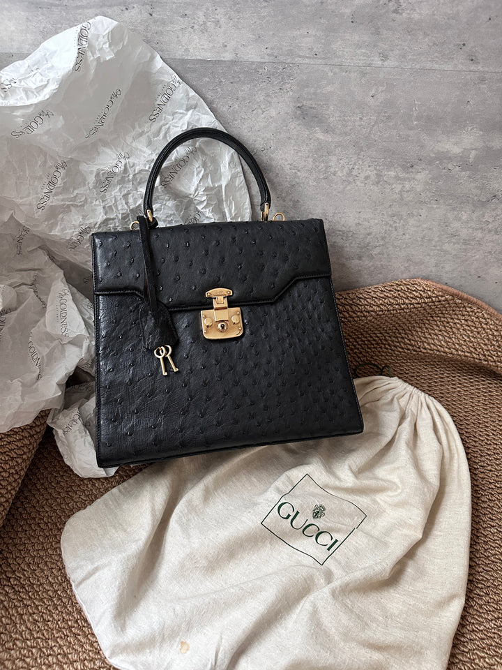 Gucci Black Ostrich Leather Padlock Kelly with Gold Hardware ✨｜Ultra-Rare, Collectible & Elegant