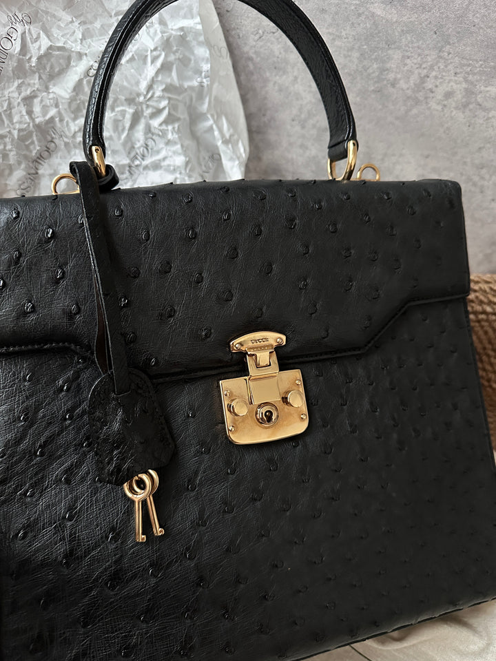 Gucci Black Ostrich Leather Padlock Kelly with Gold Hardware ✨｜Ultra-Rare, Collectible & Elegant