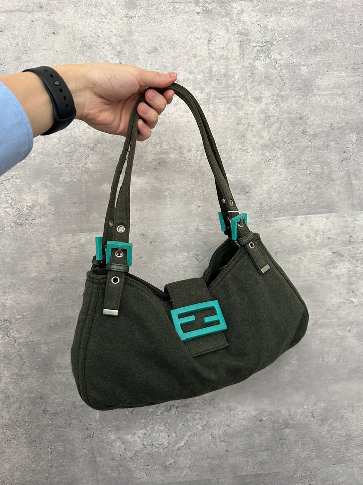 FENDI Wool Hobo Bag with Tiffany Blue Buckle 💚✨ Rare Color Accent