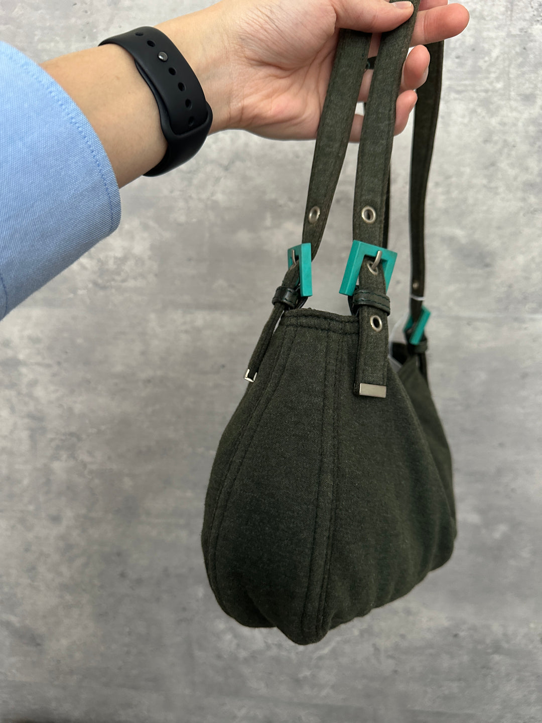 FENDI Wool Hobo Bag with Tiffany Blue Buckle 💚✨ Rare Color Accent