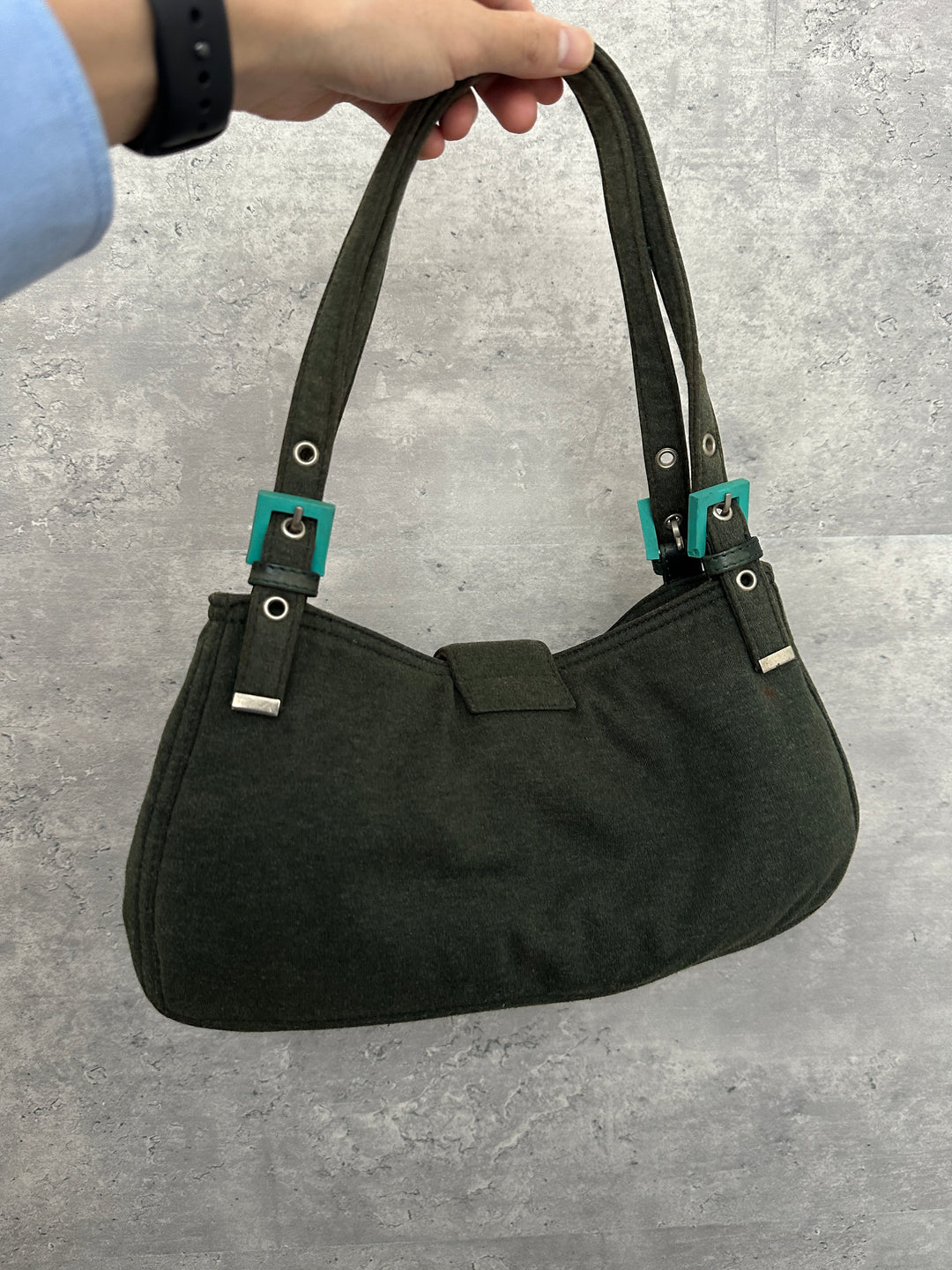 FENDI Wool Hobo Bag with Tiffany Blue Buckle 💚✨ Rare Color Accent