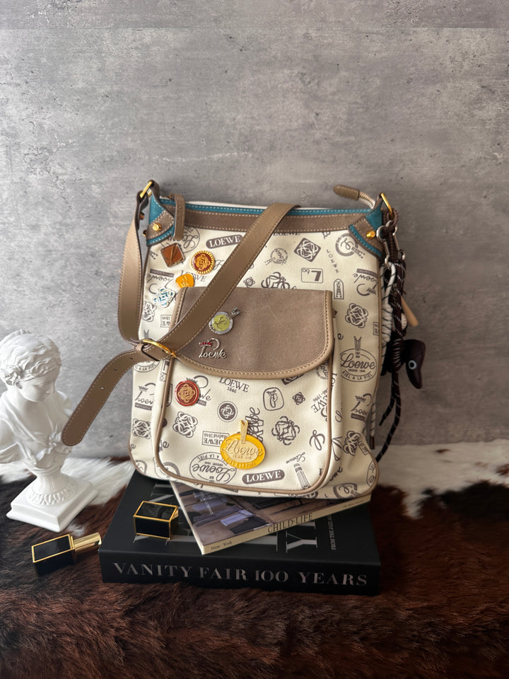LOEWE 160th Anniversary Limited Crossbody Bag 🤎🩵｜Archive Logo Print｜Metal Emblem Details｜Collectible Edition
