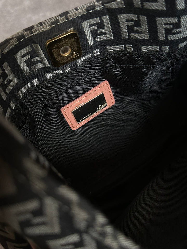 FENDI Zucca Pattern Shoulder Bag 💗｜Pink Leather Trim × Gold Hardware × Logo Canvas