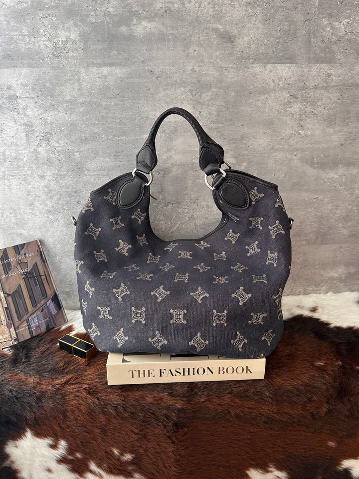 CELINE Triomphe Denim Hobo Bag 💙🖤｜Lightweight Carry｜Spacious Interior｜Convertible Styling