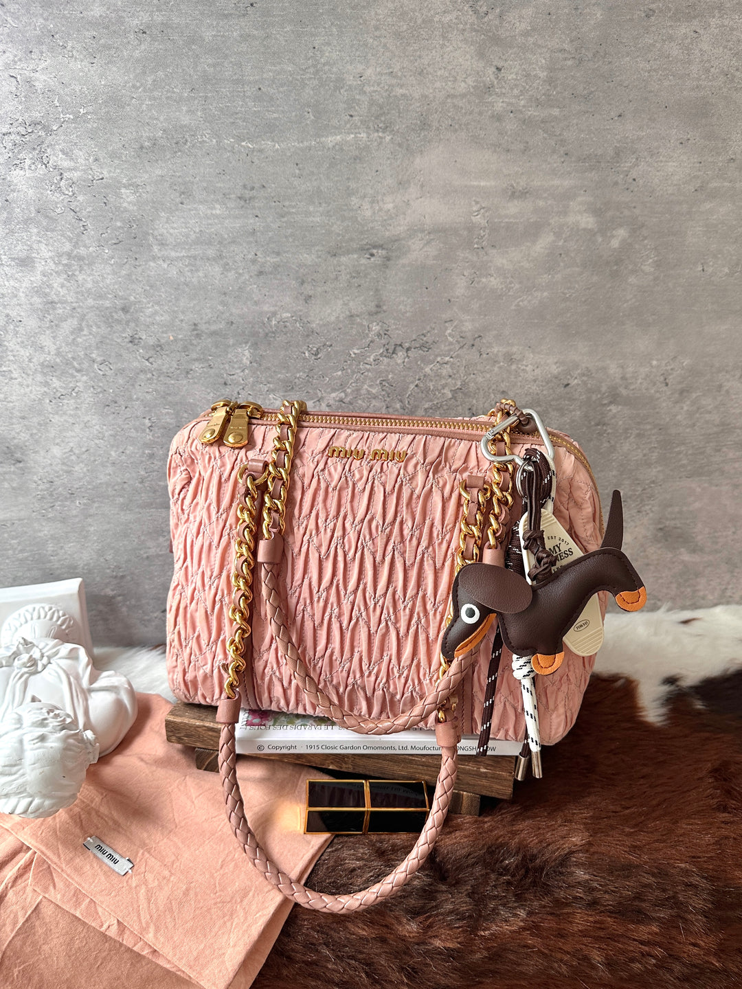 MIU MIU Matelassé Nylon Boston Bag 💖｜Blush Pink Finish｜Chain-and-Braided Handles｜Lightweight Design