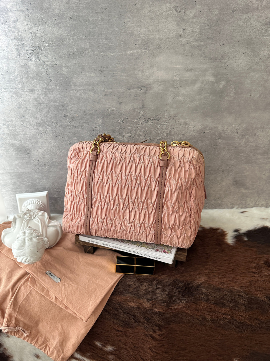 MIU MIU Matelassé Nylon Boston Bag 💖｜Blush Pink Finish｜Chain-and-Braided Handles｜Lightweight Design