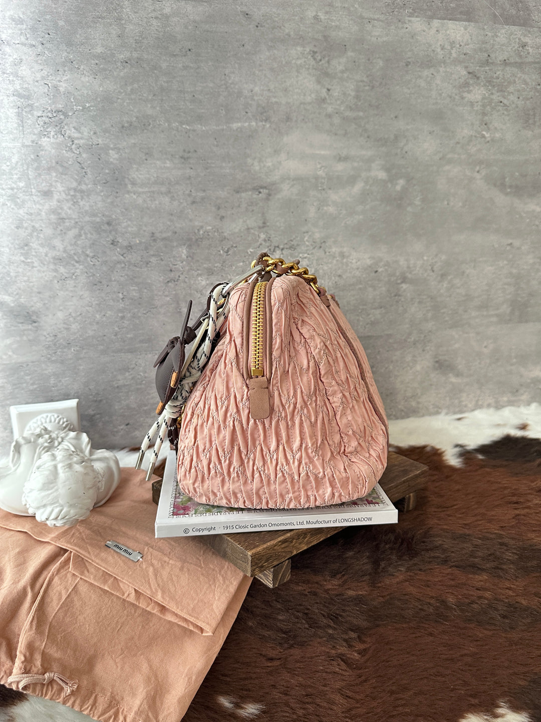 MIU MIU Matelassé Nylon Boston Bag 💖｜Blush Pink Finish｜Chain-and-Braided Handles｜Lightweight Design