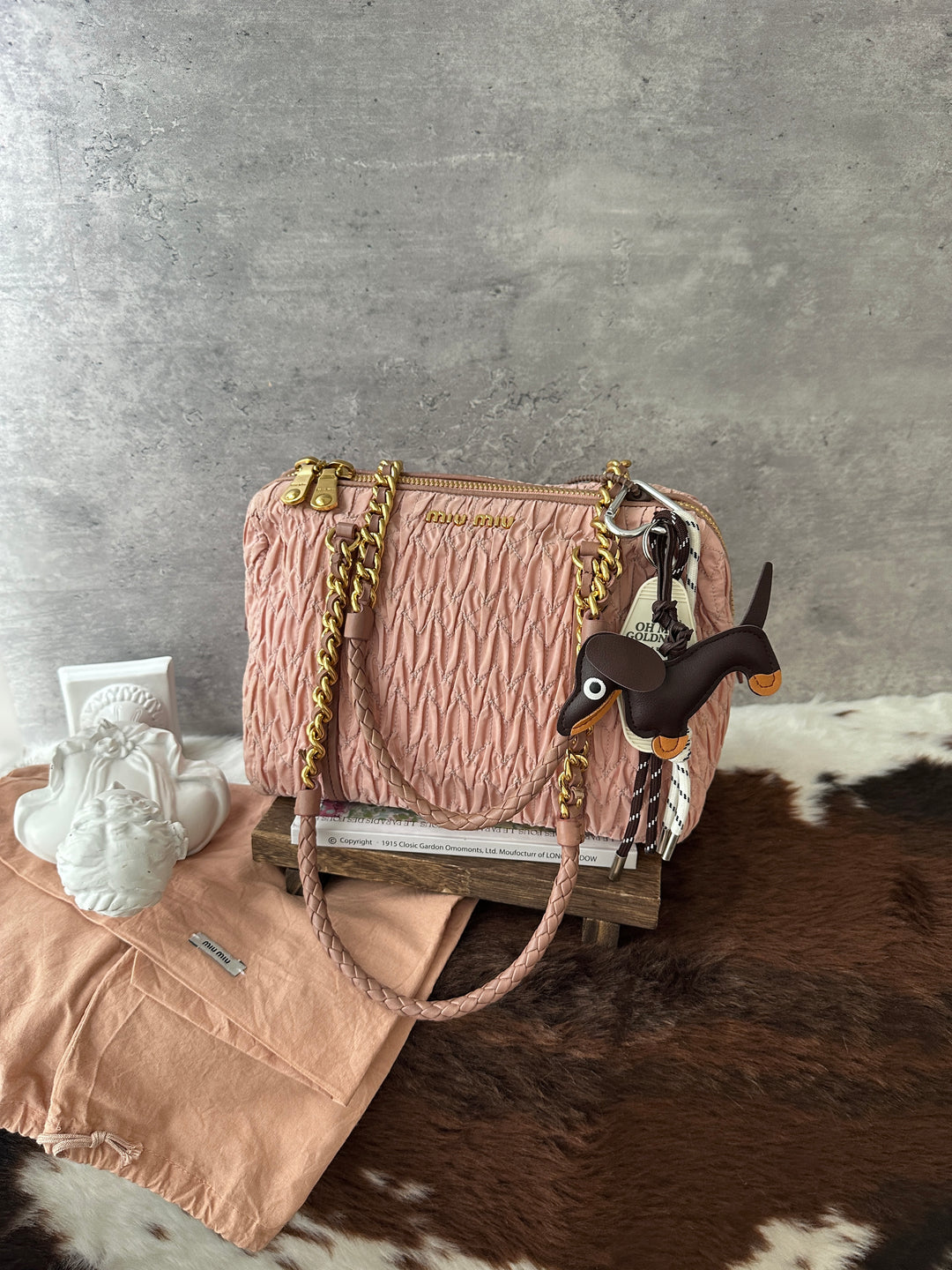MIU MIU Matelassé Nylon Boston Bag 💖｜Blush Pink Finish｜Chain-and-Braided Handles｜Lightweight Design