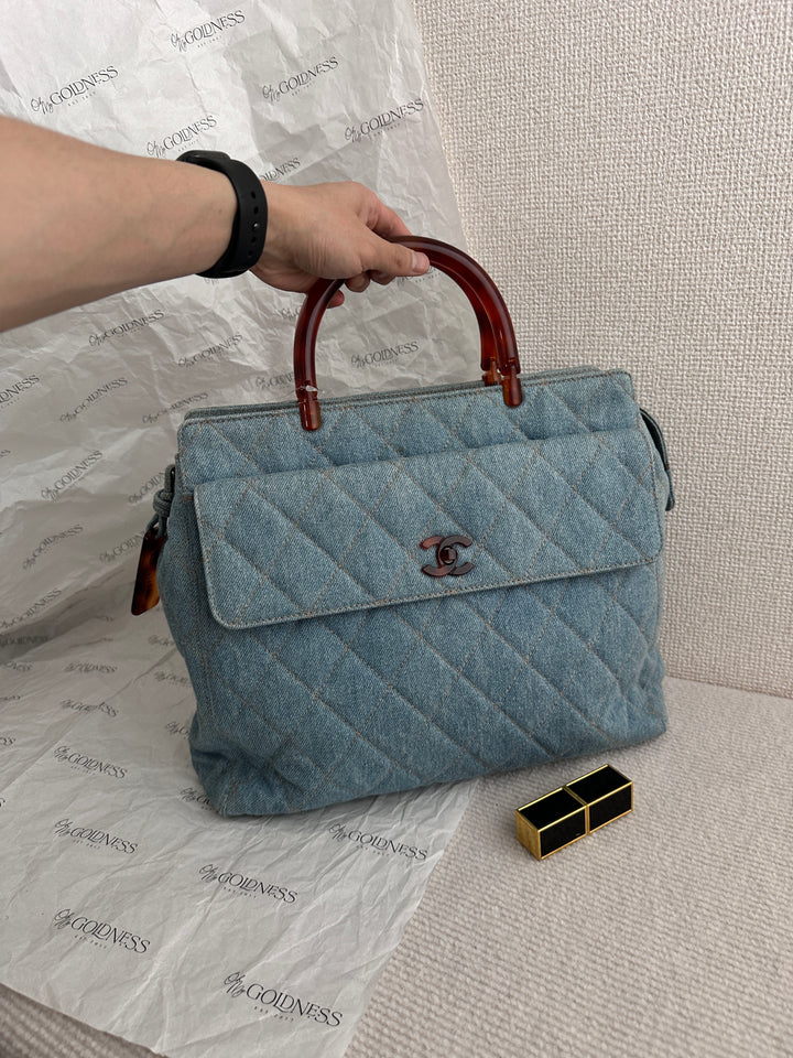 CHANEL Denim CC Tote Bag｜Amber CC Handle × Timeless Quilted Design 💙 Rare Vintage Find