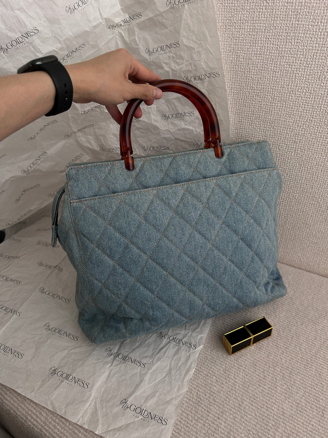 CHANEL Denim CC Tote Bag｜Amber CC Handle × Timeless Quilted Design 💙 Rare Vintage Find