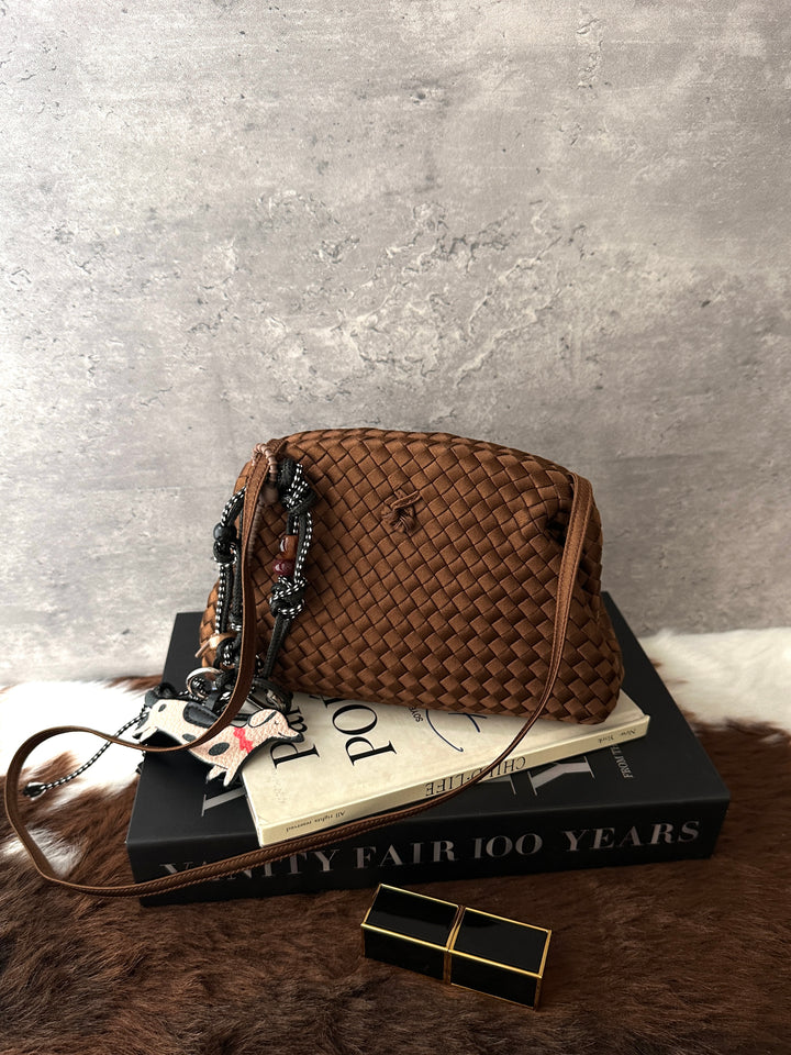BOTTEGA VENETA Intrecciato Satin Mini Crossbody Bag 🍫｜Chocolate Satin｜Signature Weave｜Convertible Carry