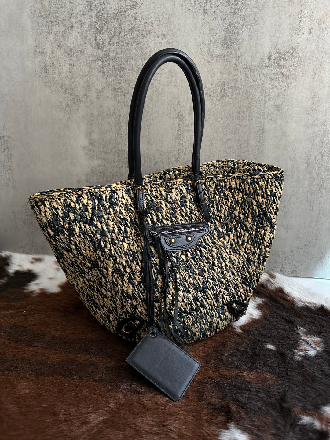 Balenciaga Raffia Motorcycle Tote 🖤🧺 | Edgy Meets Summer Chic