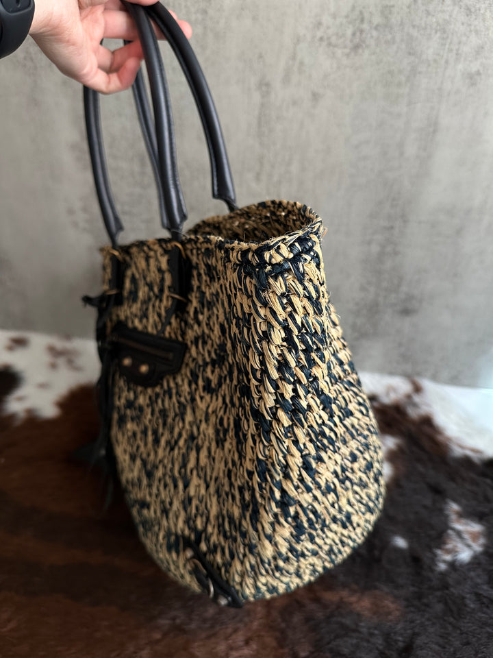 Balenciaga Raffia Motorcycle Tote 🖤🧺 | Edgy Meets Summer Chic