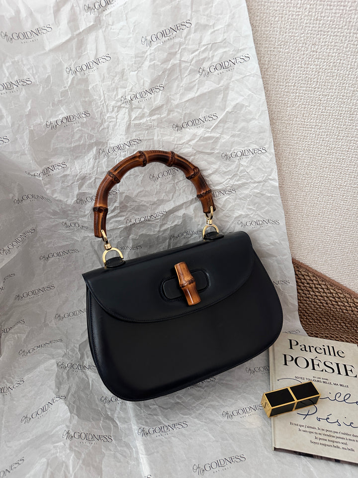 Gucci Bamboo Box Leather Handbag — Black 🖤✨ Vintage Collector’s Piece