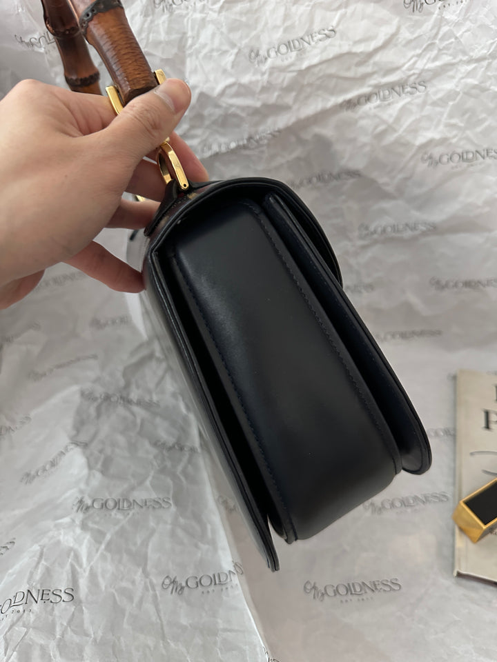 Gucci Bamboo Box Leather Handbag — Black 🖤✨ Vintage Collector’s Piece