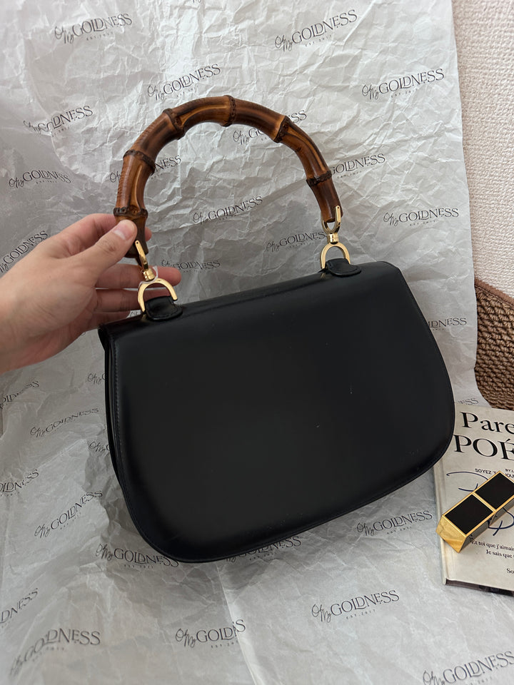 Gucci Bamboo Box Leather Handbag — Black 🖤✨ Vintage Collector’s Piece