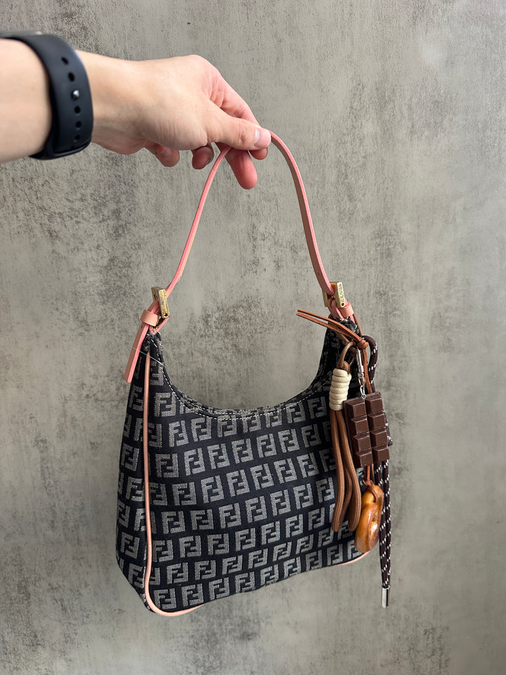 Fendi Zucca Canvas Mini Hobo 🖤🩷 | Playful Vintage Charm with a Sweet Twist