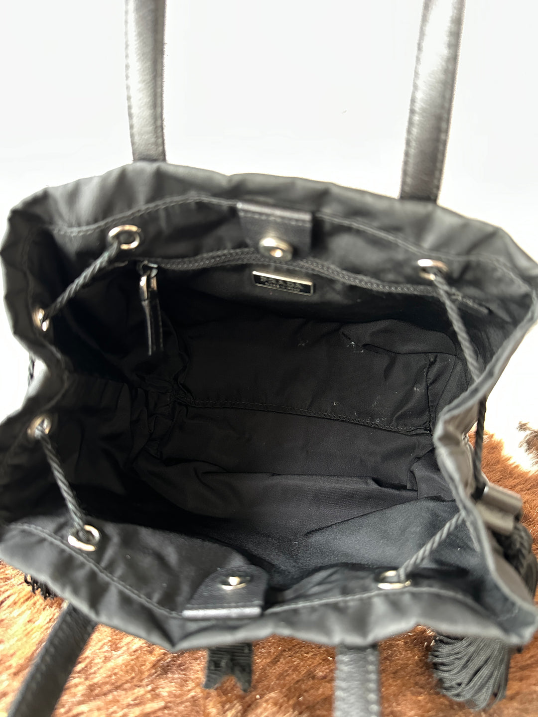 Prada Heart Mini Tote Bag 🖤｜Crystal Heart Appliqué・Tassel Details・Chic All-Black Design