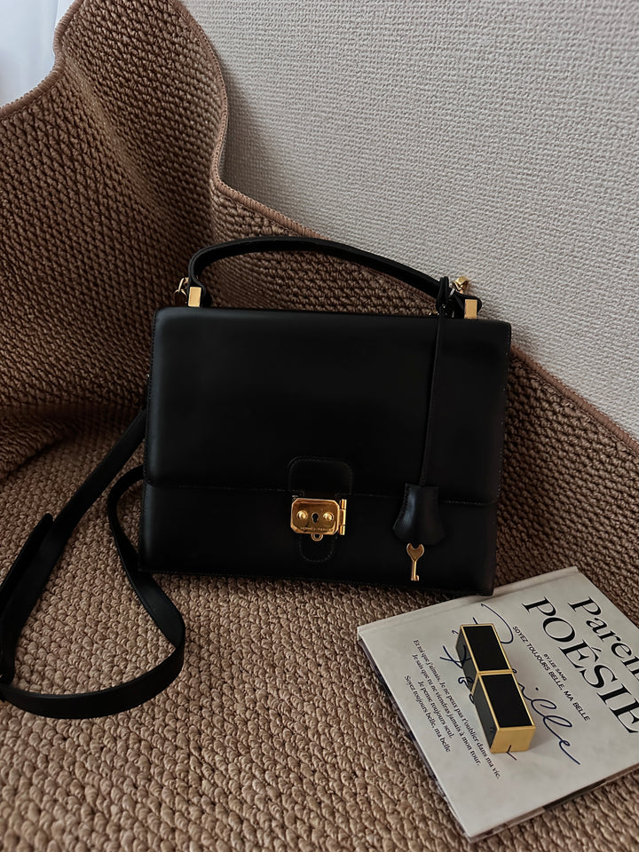 Hermes Vintage Sac Cardenas  with dustbag— Black Leather with Lock & Key 🖤✨ Rare Small Size | Collector’s Briefcase