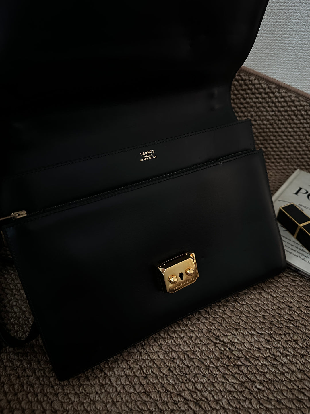 Hermes Vintage Sac Cardenas  with dustbag— Black Leather with Lock & Key 🖤✨ Rare Small Size | Collector’s Briefcase