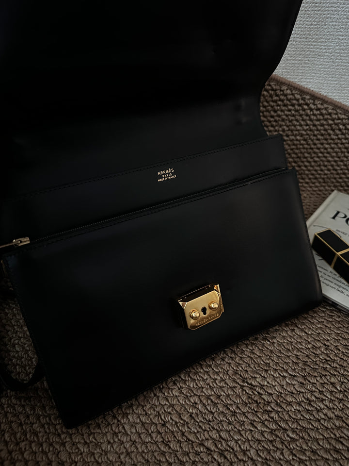 Hermes Vintage Sac Cardenas  with dustbag— Black Leather with Lock & Key 🖤✨ Rare Small Size | Collector’s Briefcase