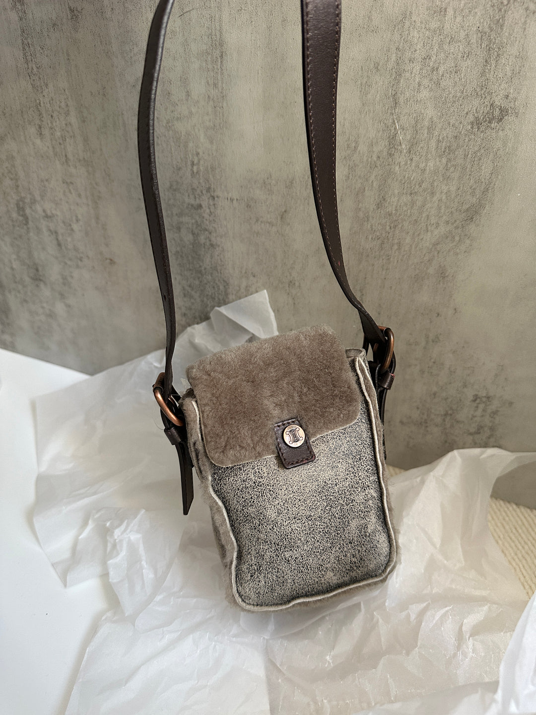 Celine Mini Shearling Triomphe Bag 🩶✨ | Cozy Luxury in the Cutest Form