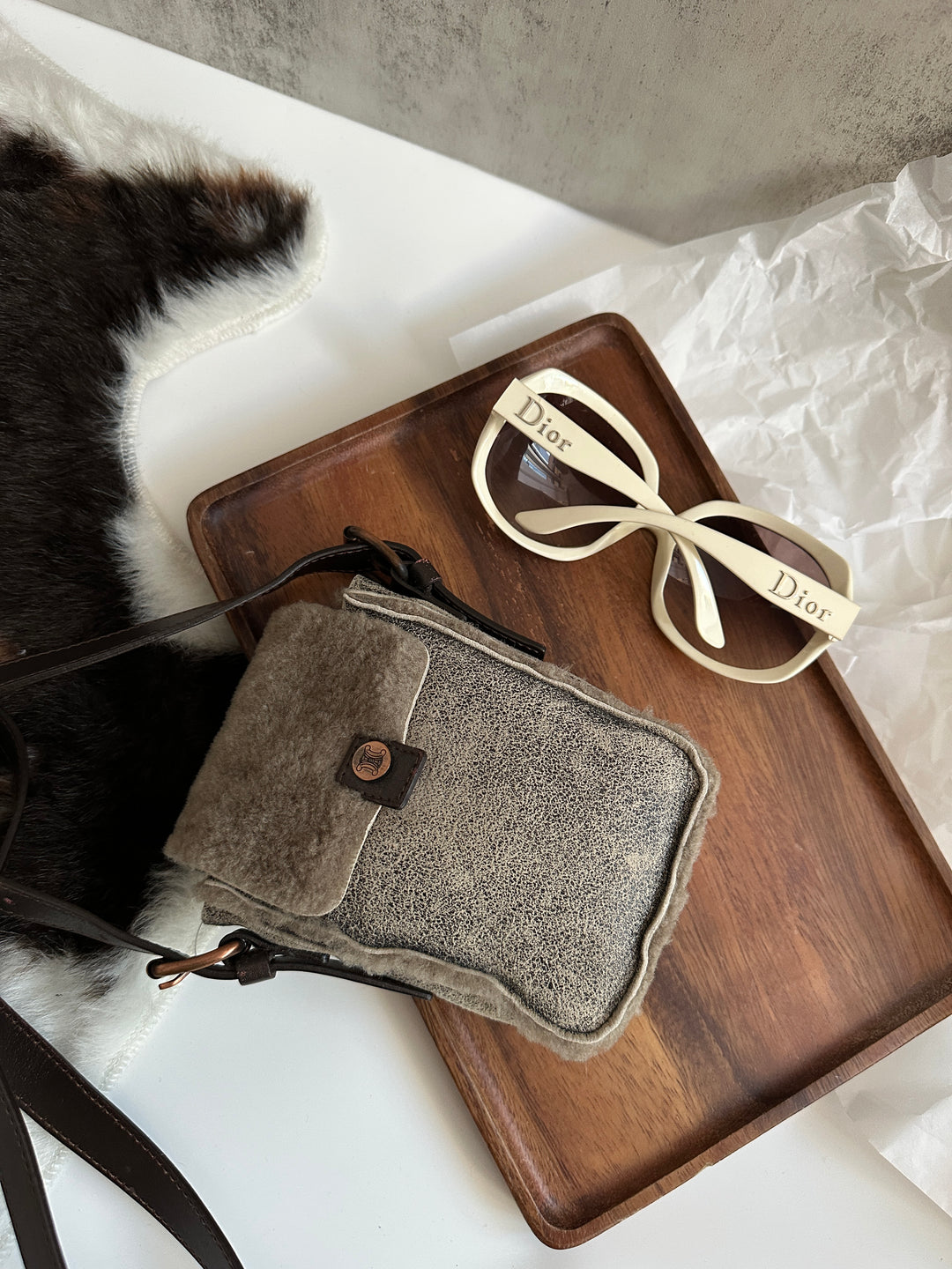 Celine Mini Shearling Triomphe Bag 🩶✨ | Cozy Luxury in the Cutest Form